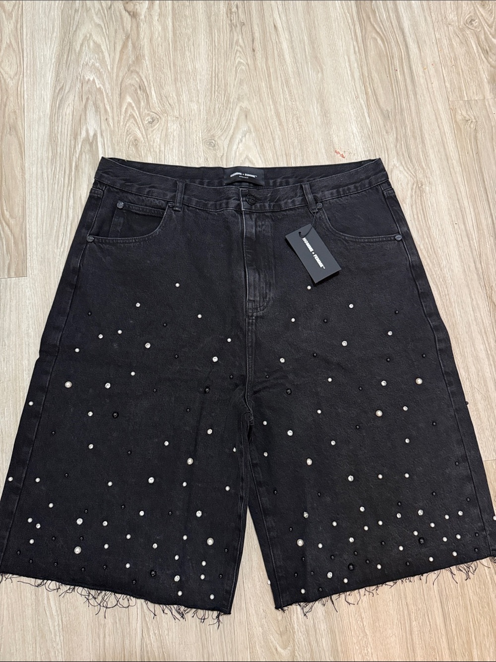 Men's Black Studded Denim Shorts